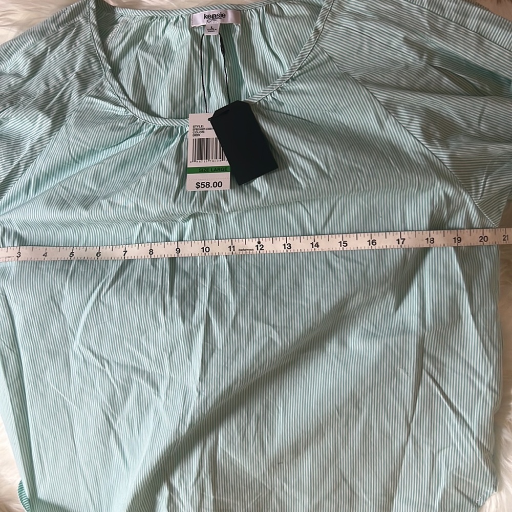 Kenzie green striped puff- sleeve cotton shirt NWT - Picture 5 of 9